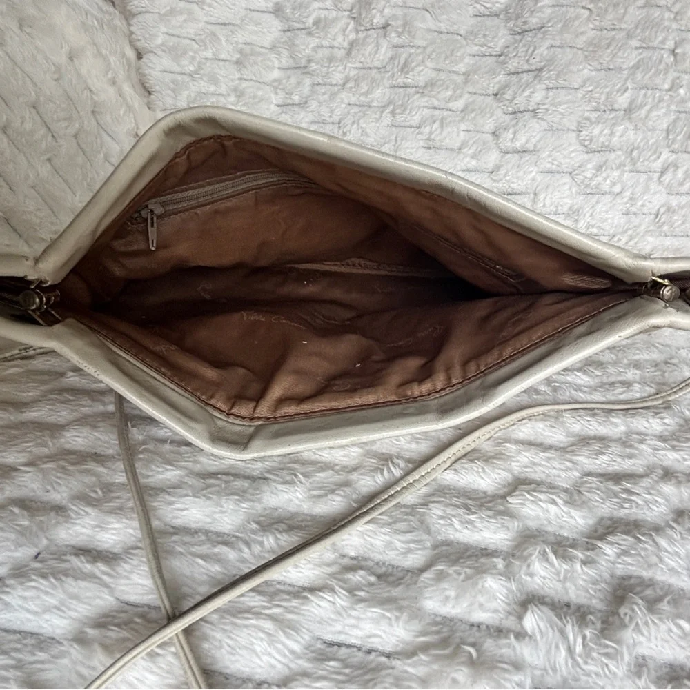 Vintage Pierre Cardin Cream Woven Leather Crossbody Gold Frame
